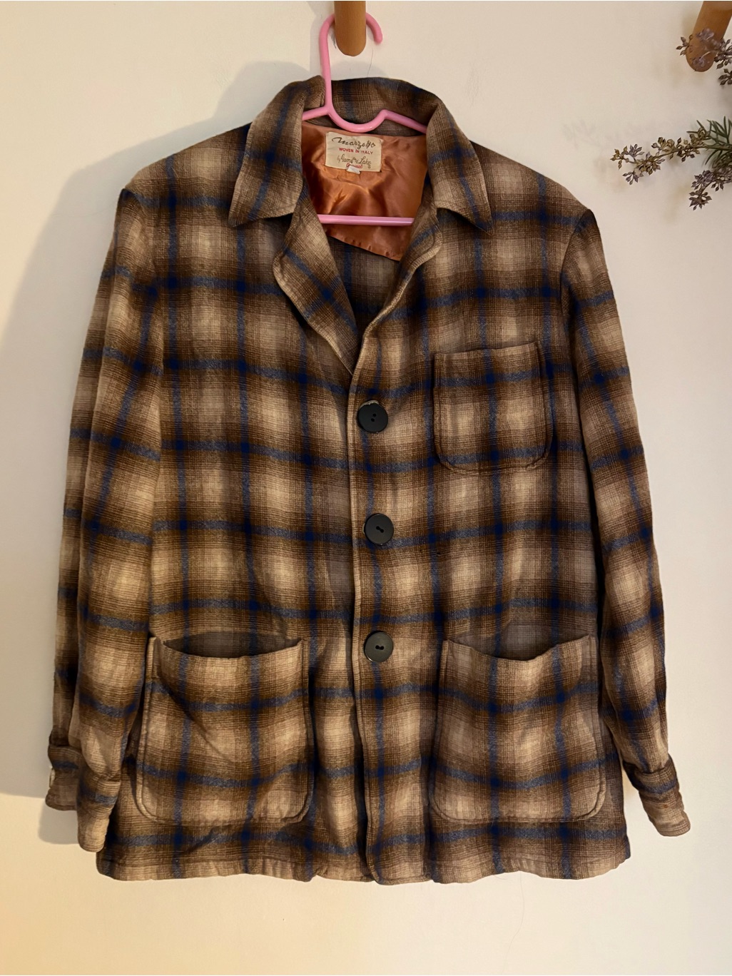 Vintage Italian Plaid Wool Blend Chore Coat Jacket -Medium